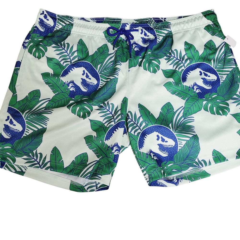 Jurassic Park‎ Mens XL Swim Trunks Tropical Dinosaur Print Blue Green White NEW